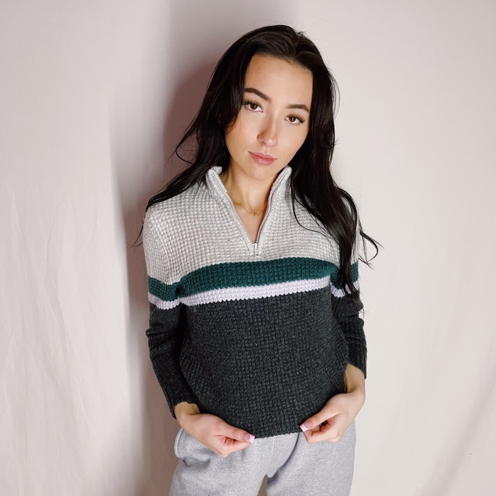 Cat & Jack Fleece Striped Quarter-zip